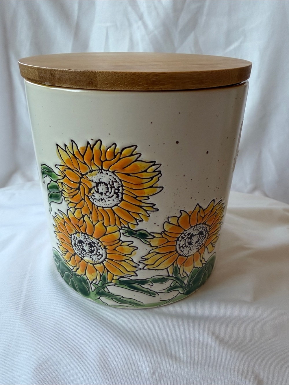 Sunflower Ceramic Storage Canister with Bamboo Lid - Cream and Yellow